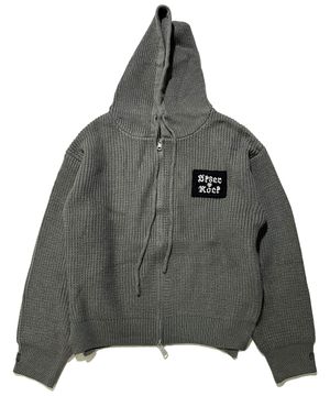Patchwork Heavy Knit Hood Zip-Up ((gray))