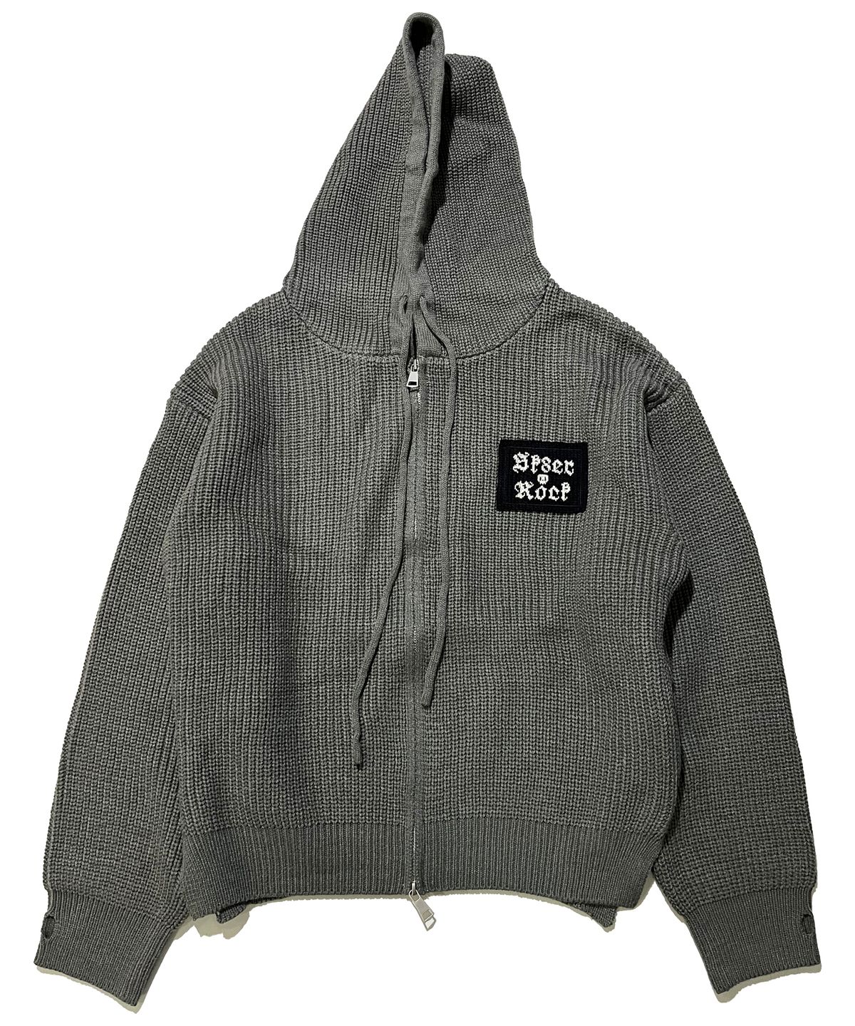 스케이터락(SK8ER ROCK) Patchwork Heavy Knit Hood Zip-Up ((gray))