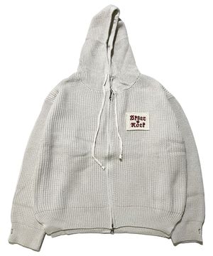 Patchwork Heavy Knit Hood Zip-Up ((cream))