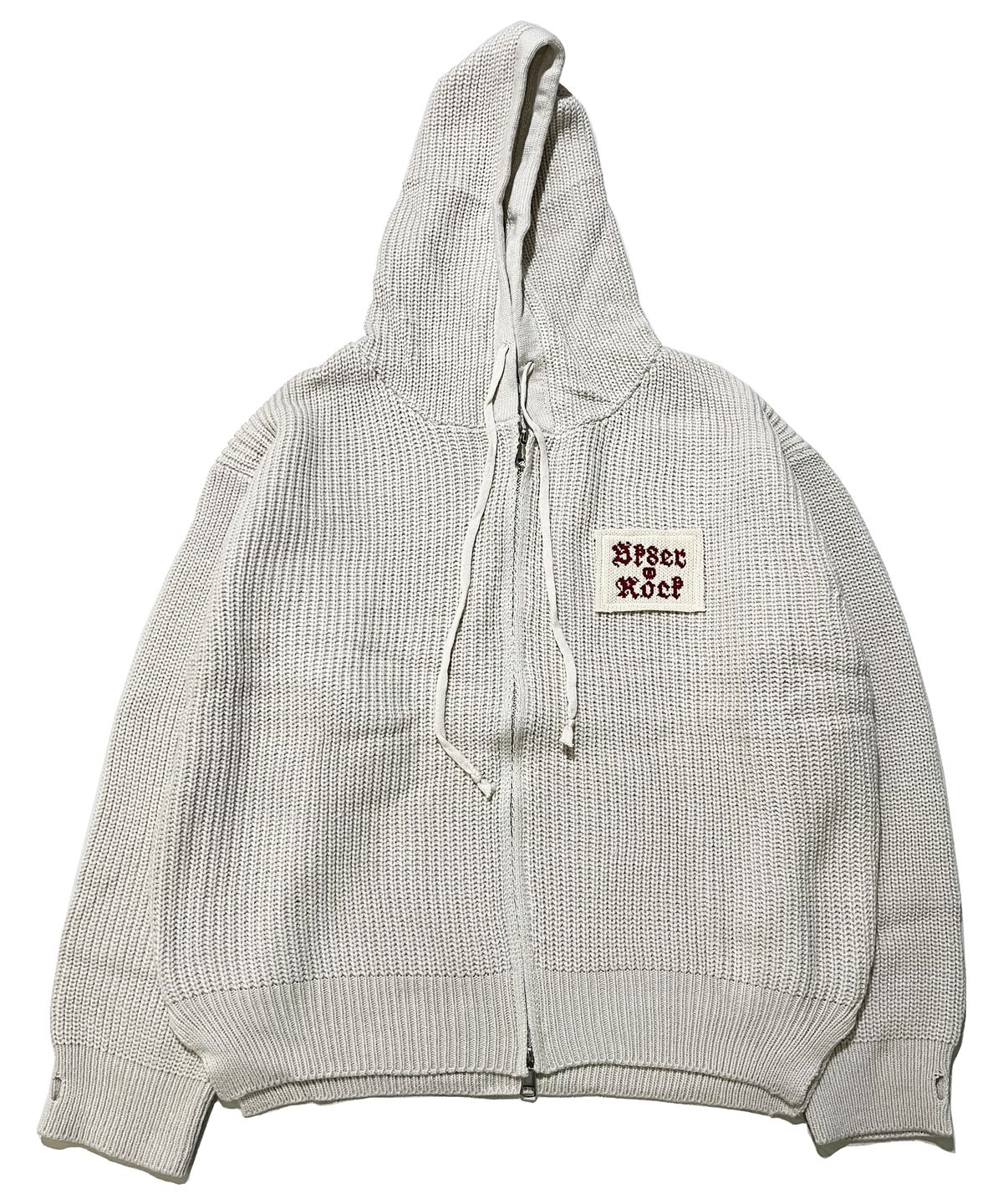 스케이터락(SK8ER ROCK) Patchwork Heavy Knit Hood Zip-Up ((cream))