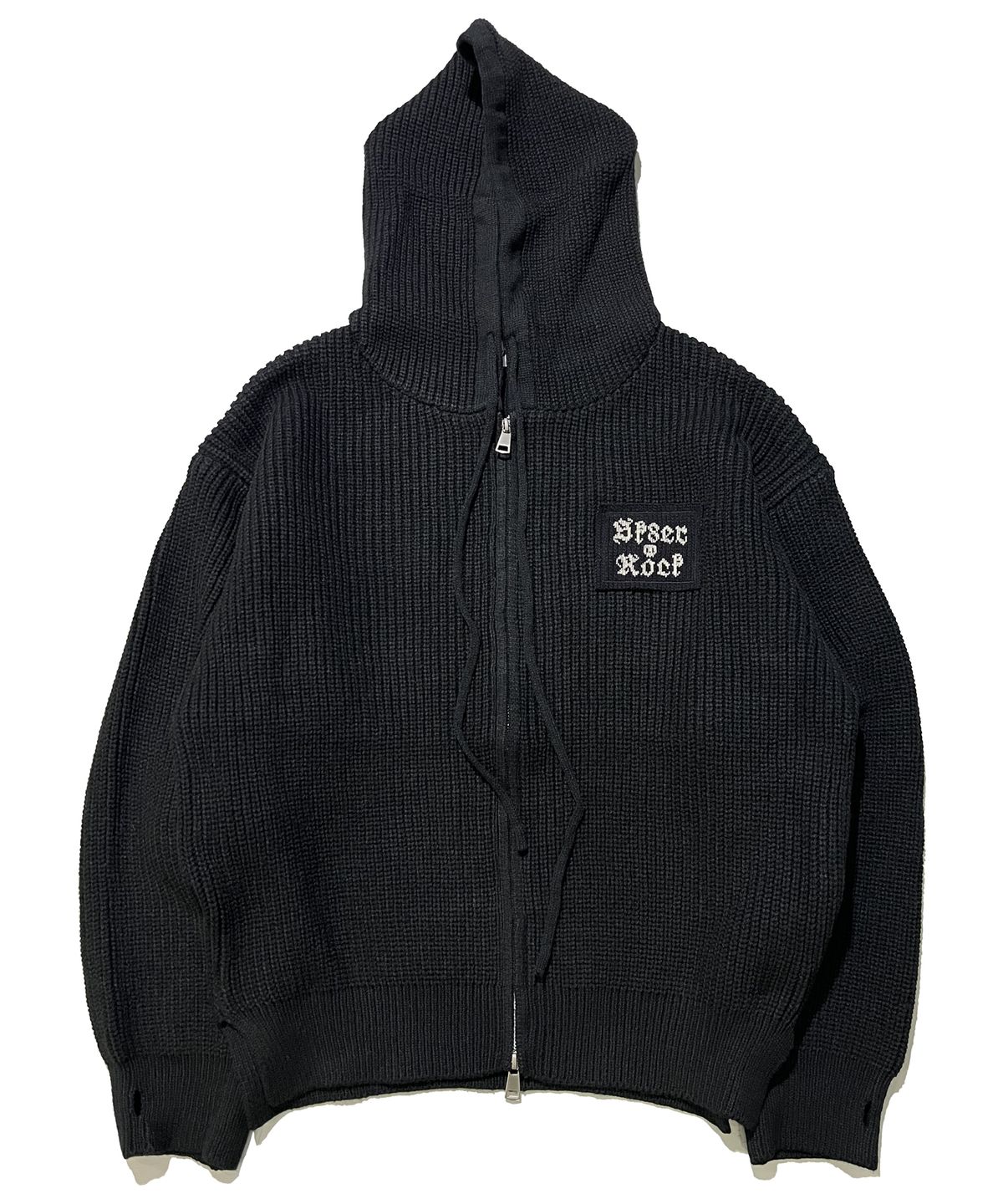 스케이터락(SK8ER ROCK) Patchwork Heavy Knit Hood Zip-Up ((black))