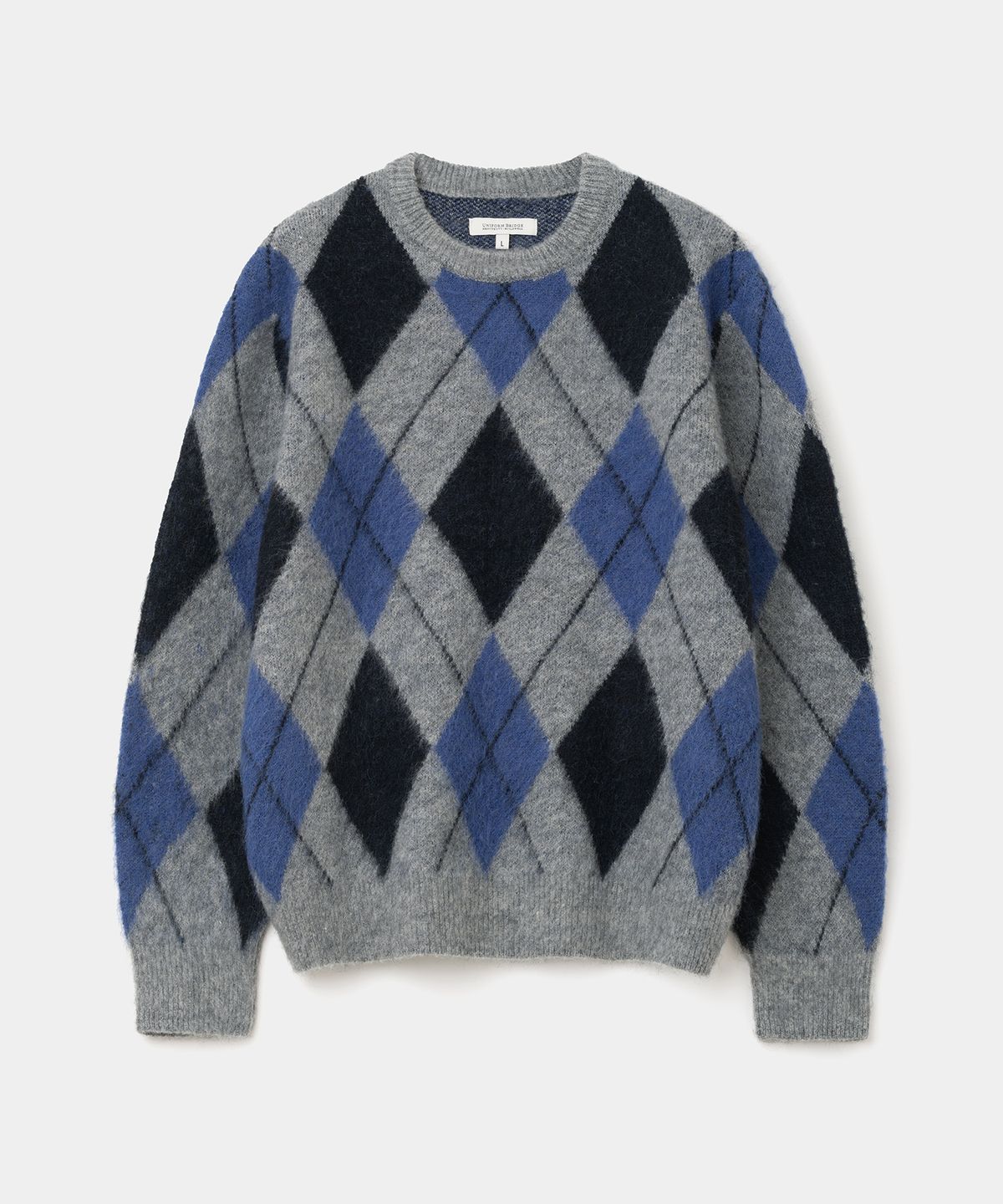 유니폼브릿지(UNIFORM BRIDGE) argyle brushed crew neck knit grey