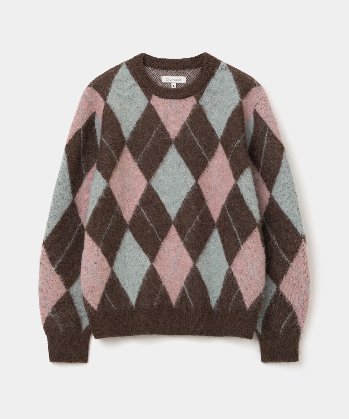 유니폼브릿지(UNIFORM BRIDGE) argyle brushed crew neck knit brown