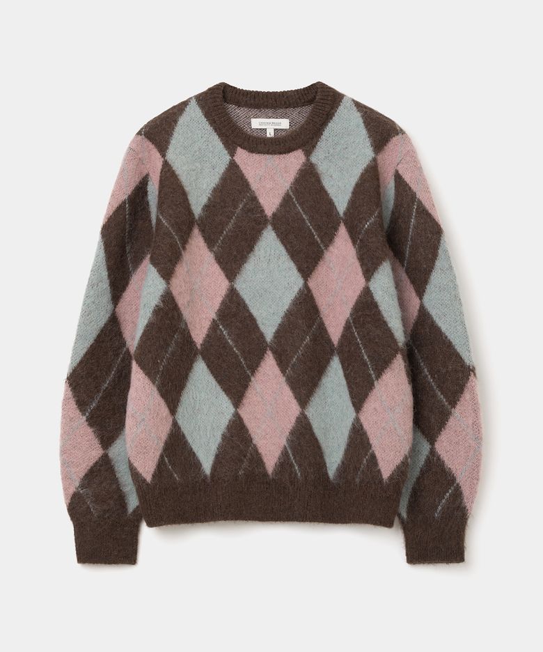 argyle brushed crew neck knit brown