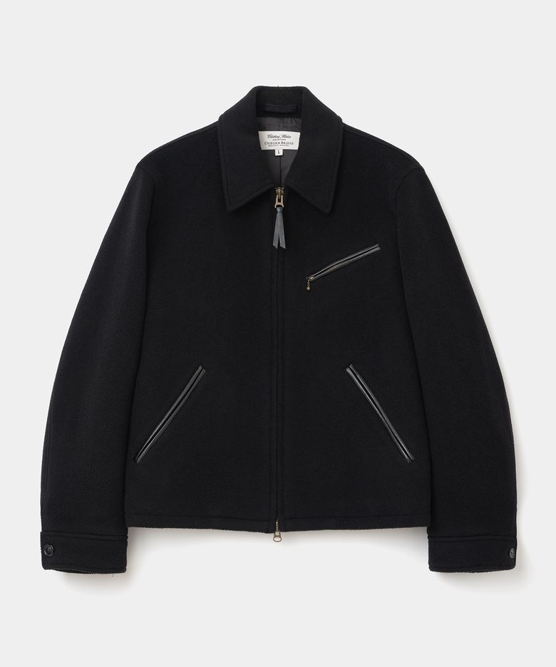 wool sport zip-up jacket black