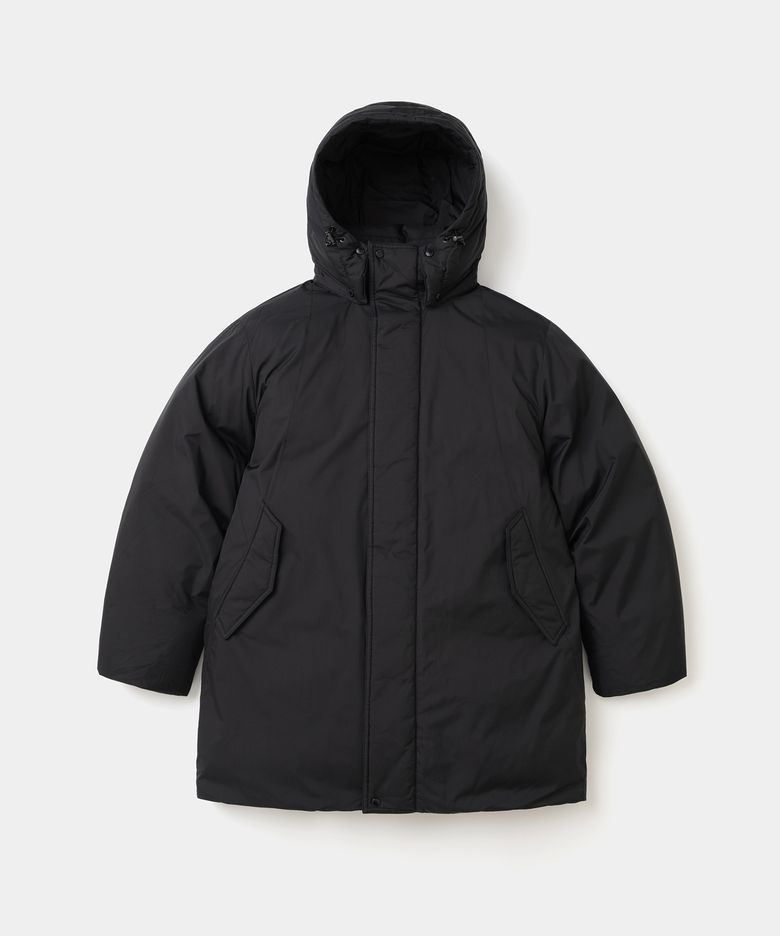 minimal hooded goose down parka black