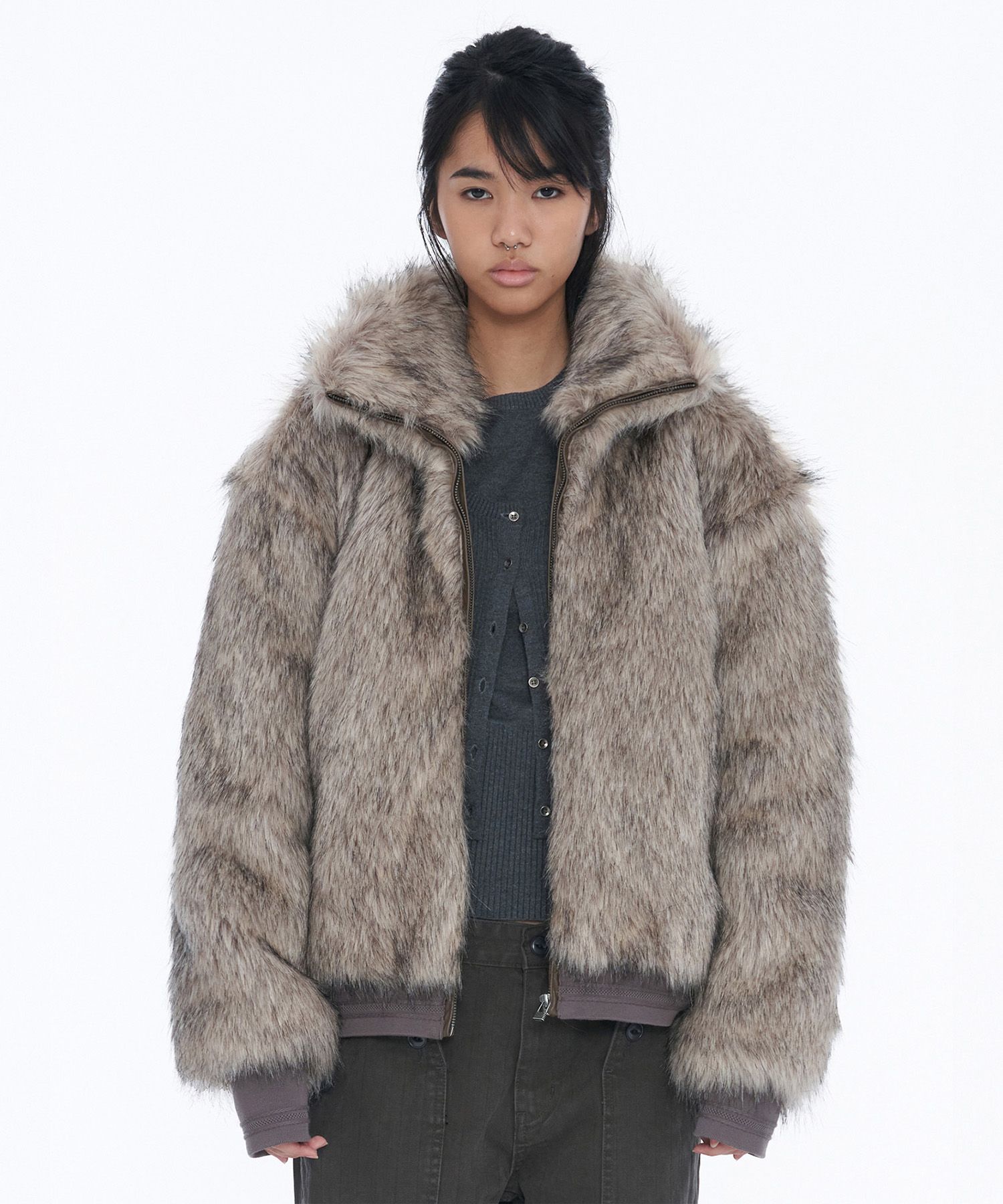 MUSINSA公式 | WELLBEING EXPRESS Fur Jacket Grey