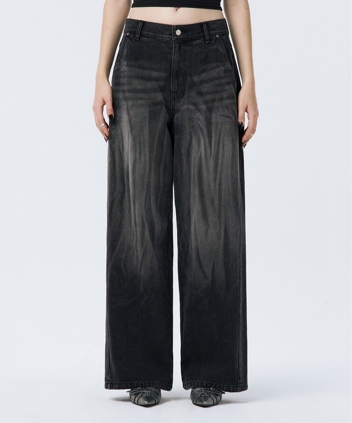 트리밍버드(TREEMINGBIRD) Brushed Denim Pants [ Black ]