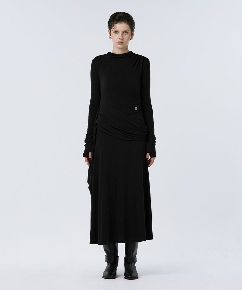 Draped Jersey One-piece [ Black ]