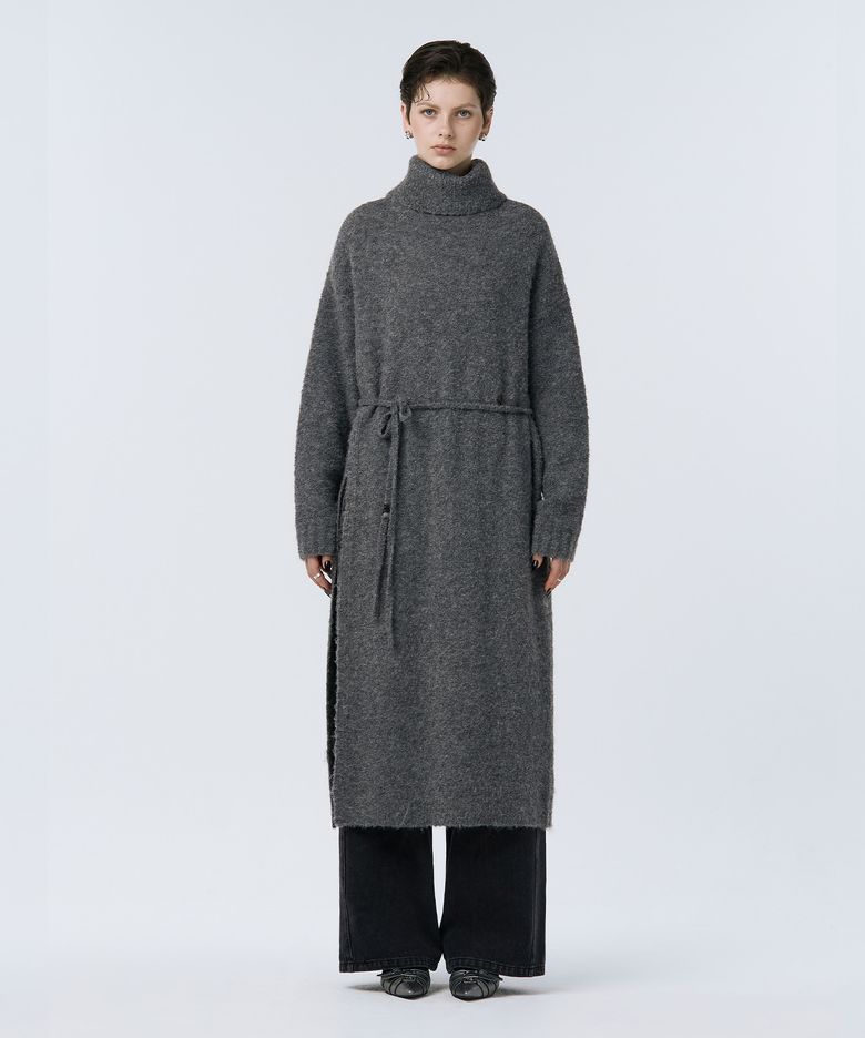 Turtleneck Knit One-piece [ Gray ]