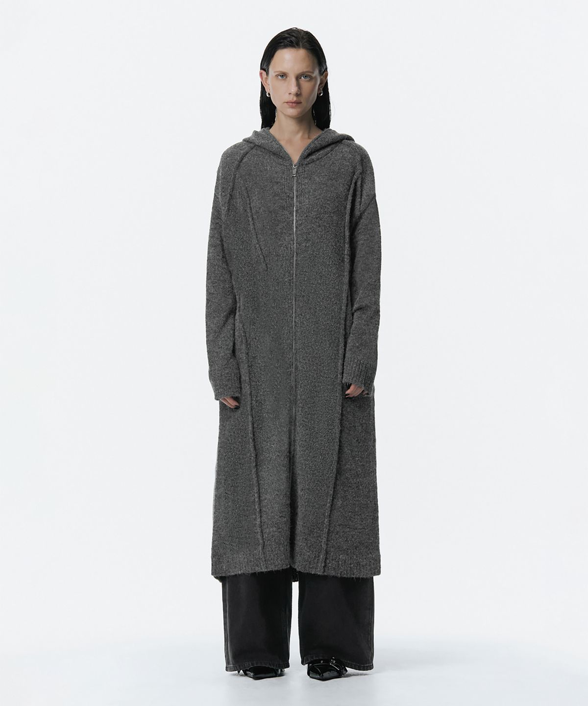 트리밍버드(TREEMINGBIRD) Hoodie Knit One-piece [ Charcoal ]