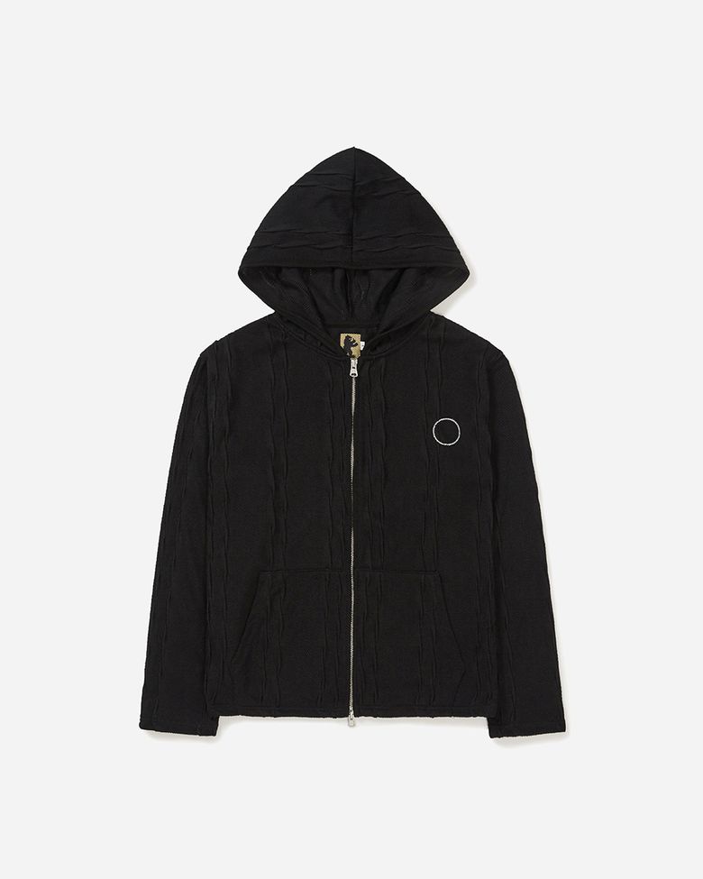 Pleats hooded zip-up / Black