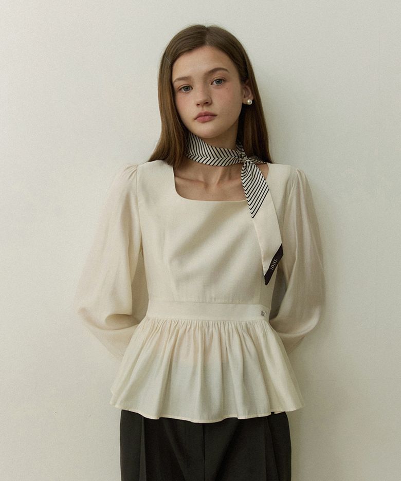 Square neck line ad charm blouse - cream