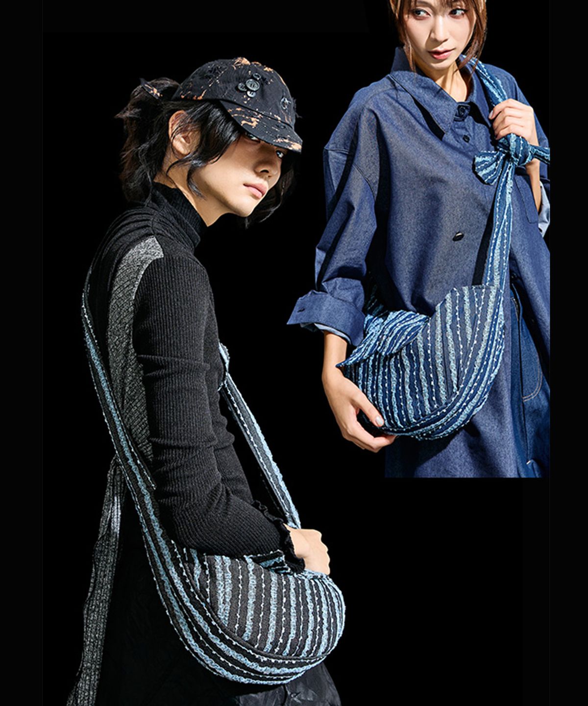 레큘리(RECULER) lace-decorated denim  mini cloth bag