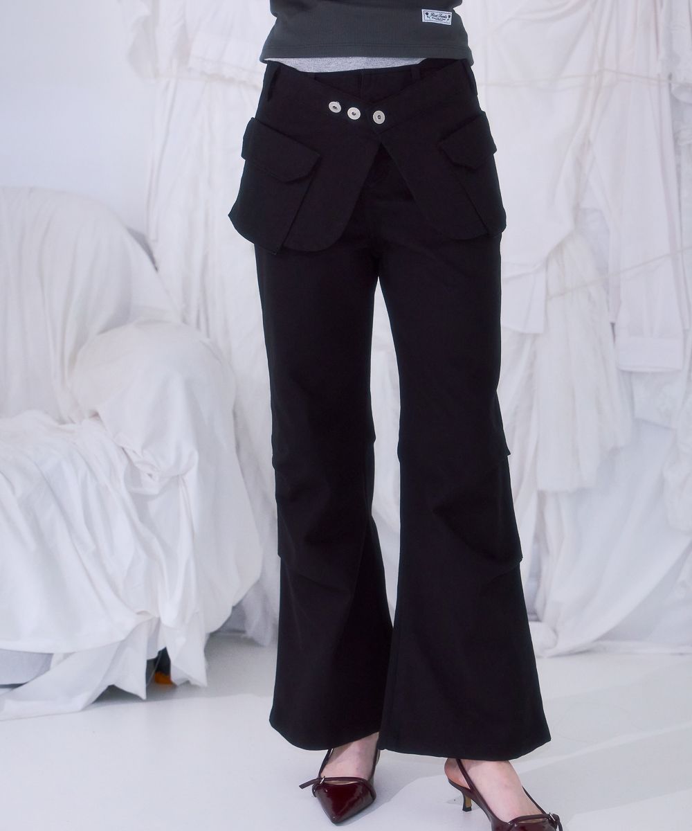 MUSINSA公式 | ROSÉ FRANTZ Skirt Layered Bootcut Pants [Black]