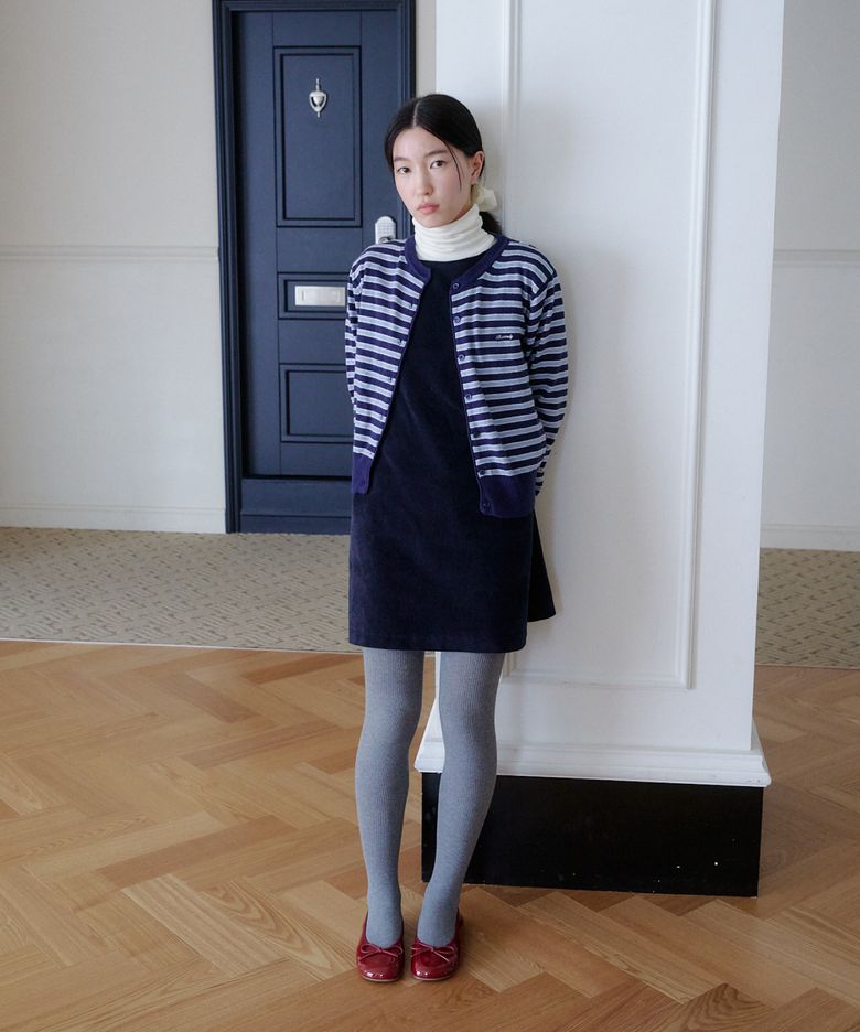오라 코듀로이 미니 드레스_네이비