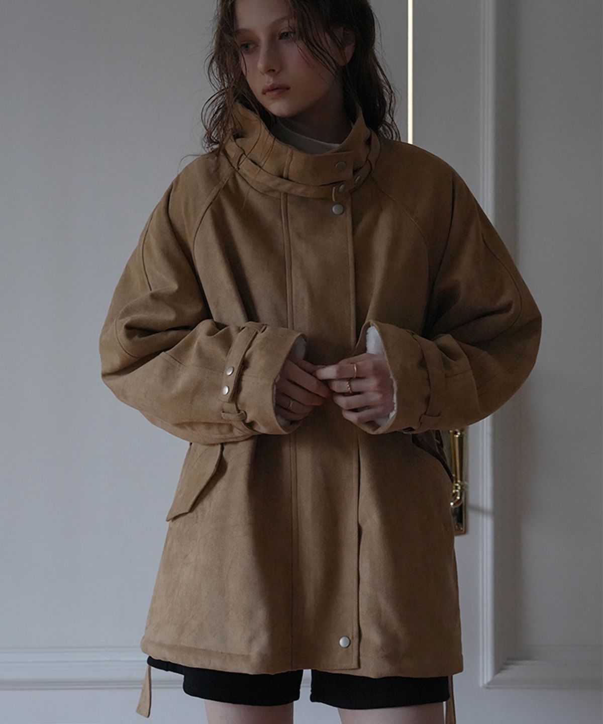 드헤베(DEHEVE) Fur Lined Suede Jacket [Beige]