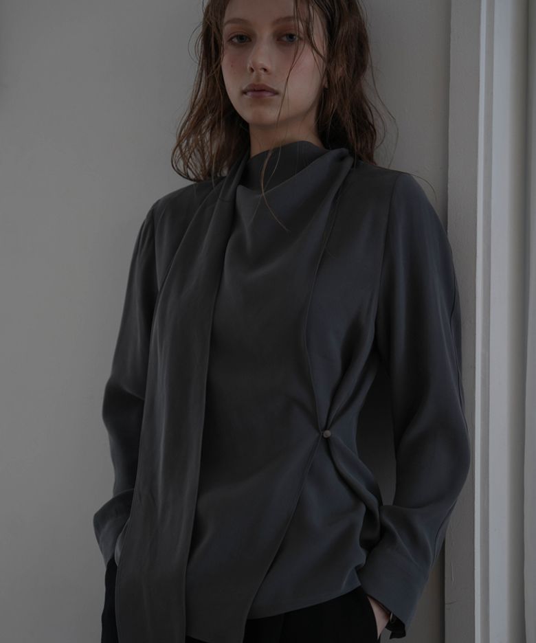 Wrap Scarf Blouse [Charcoal]