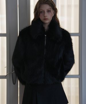 Collar Fur Jacket [Black]