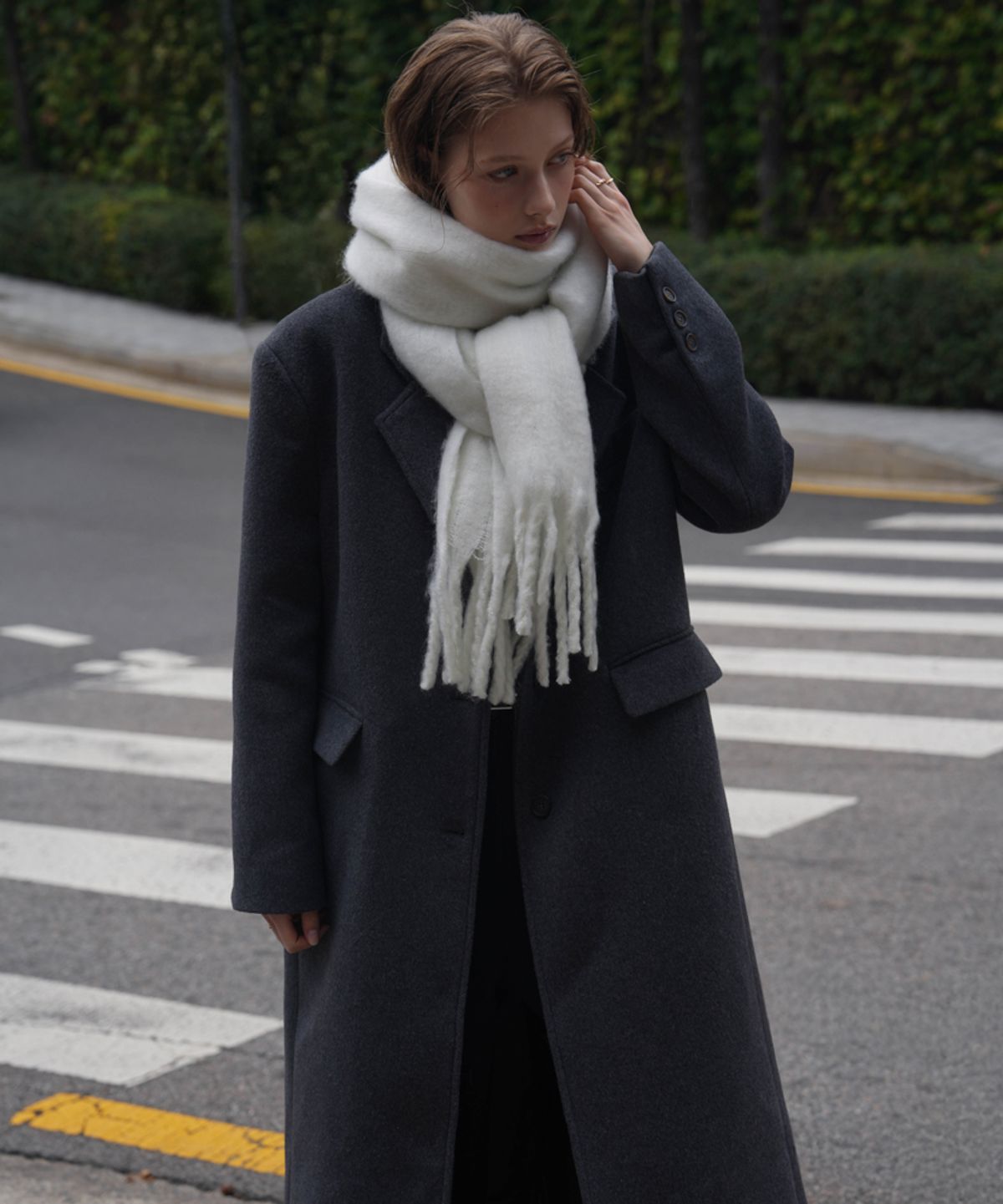 드헤베(DEHEVE) Classic Single Long Coat [Charcoal]