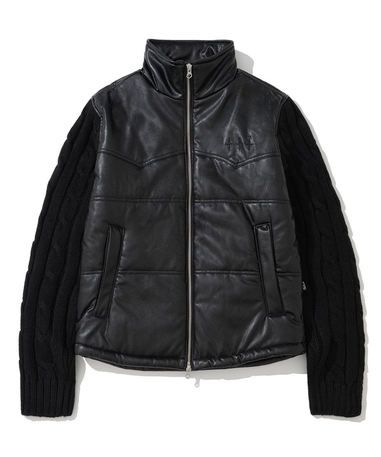 Knit Sleeve Puffer Jacket - Black