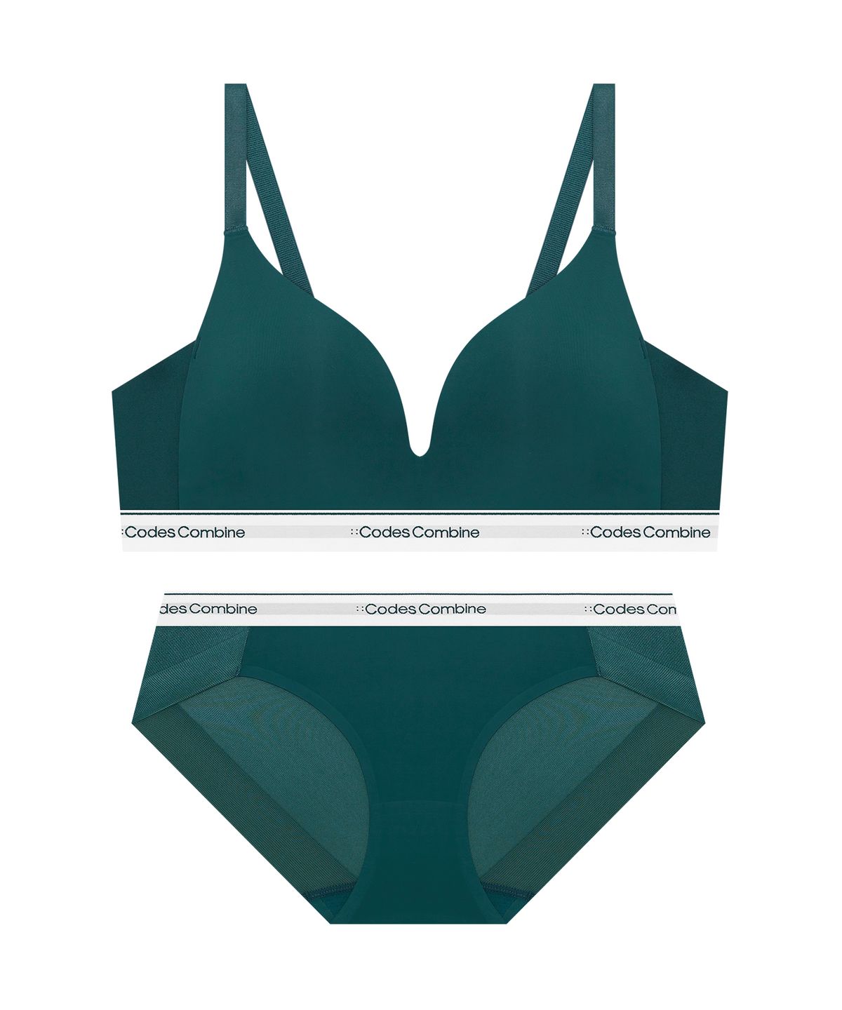 코데즈컴바인 이너웨어(CODES COMBINE INNERWEAR) [프리미엄 메모리몰드] 올본딩 소프트핏 노와이어 브라 팬티세트 그린