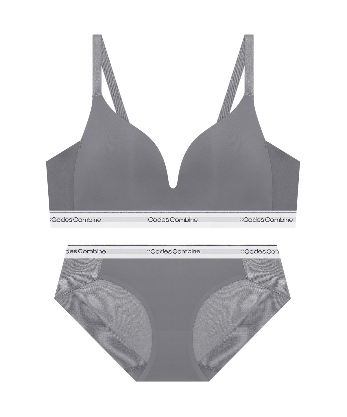 코데즈컴바인 이너웨어(CODES COMBINE INNERWEAR) [프리미엄 메모리몰드] 올본딩 소프트핏 노와이어 브라 팬티세트 그레이