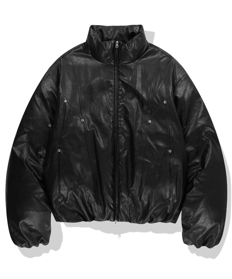Panel Stud Puffer Jacket - Black