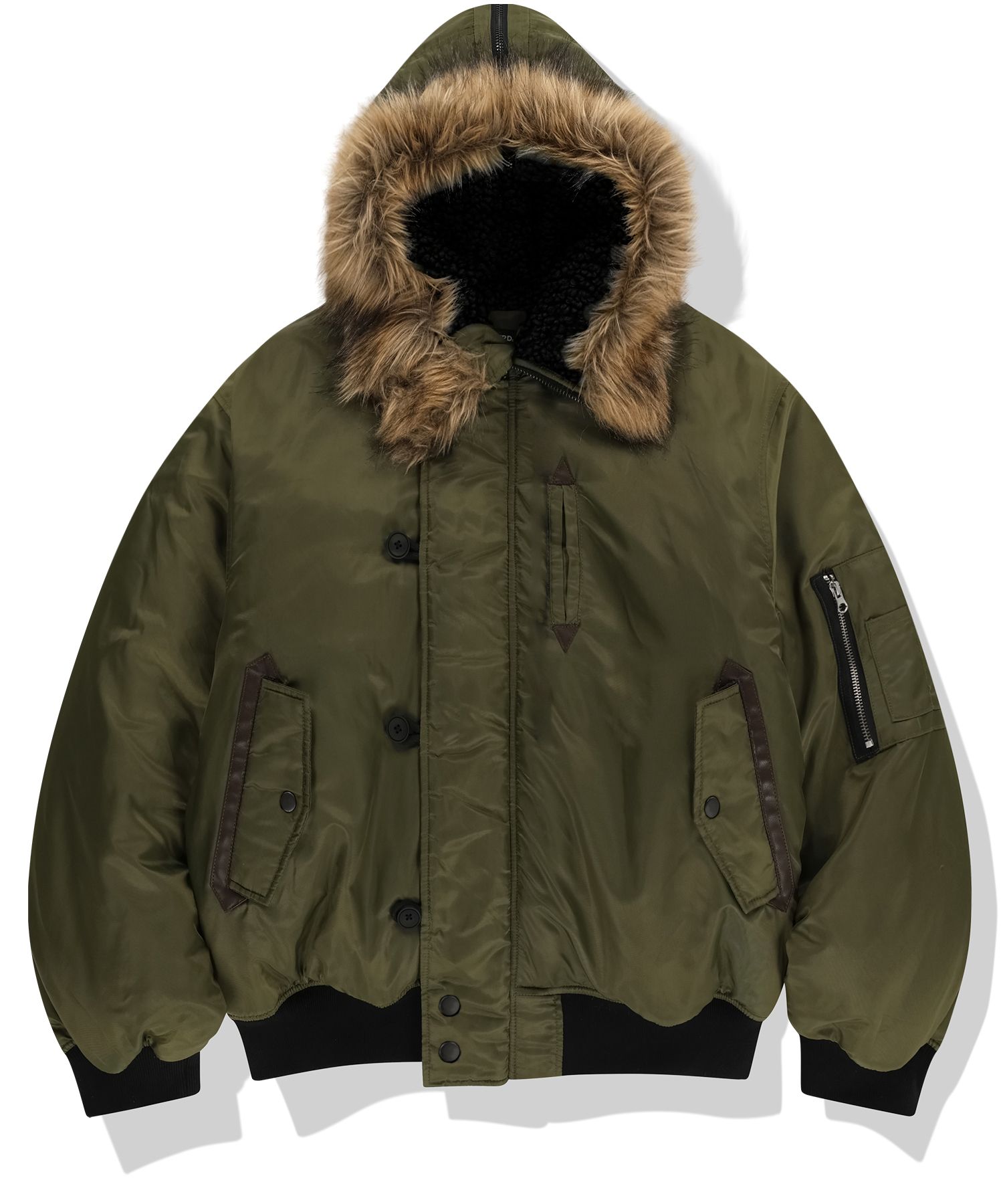 MUSINSA | NOT4NERD Fur Hooded N2B Bomber Jacket - Khaki