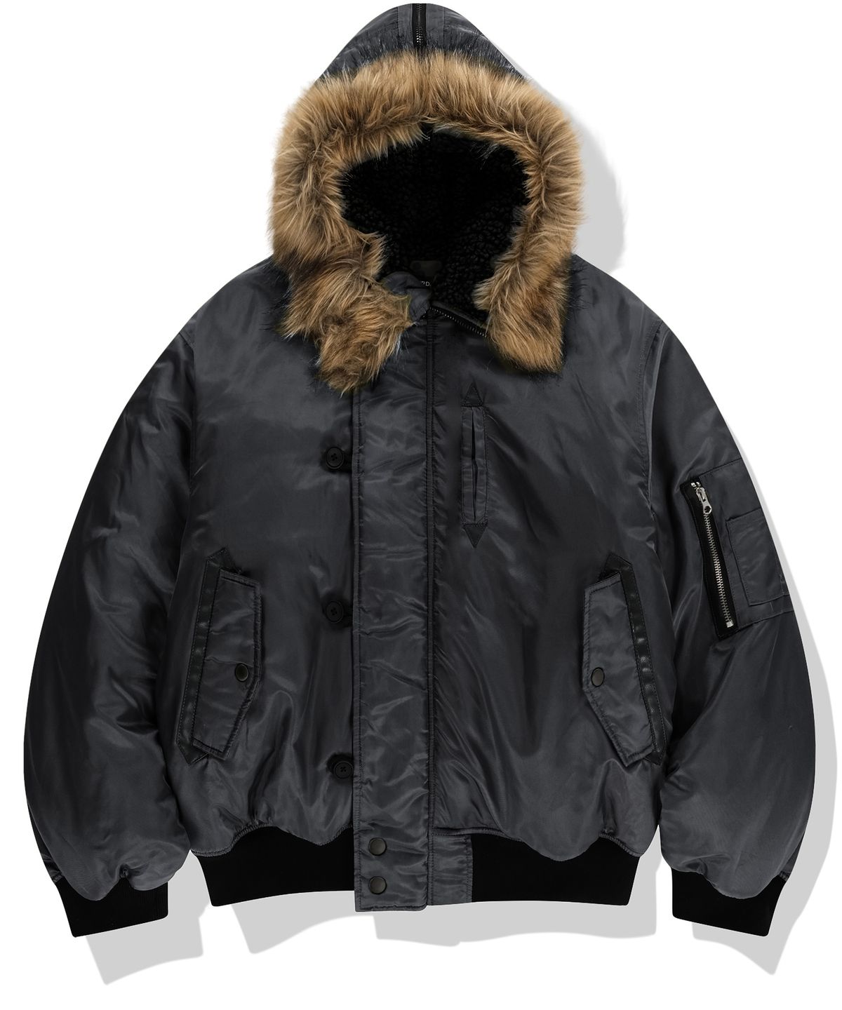 낫포너드(NOT4NERD) Fur Hooded N2B Bomber Jacket - Black