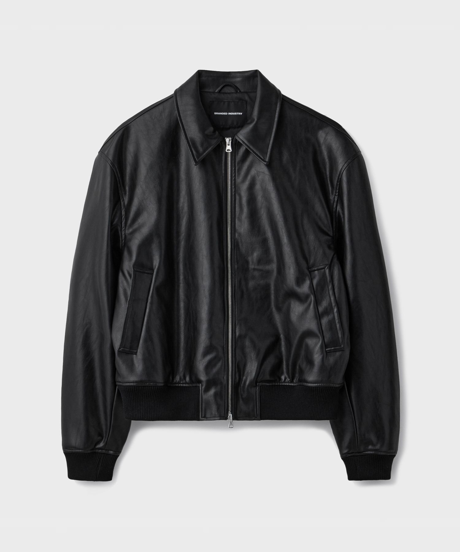 MUSINSA公式 | BRANDED FAKE LEATHER SINGLE JACKET [BLACK]