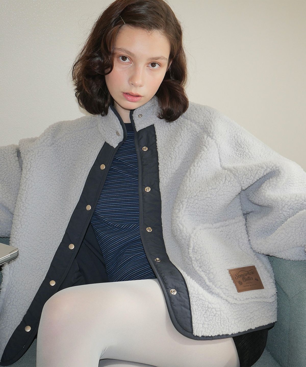 썸웨어버터(SOMEWHEREBUTTER) Poppy Fleece Jumper - Ash Blue