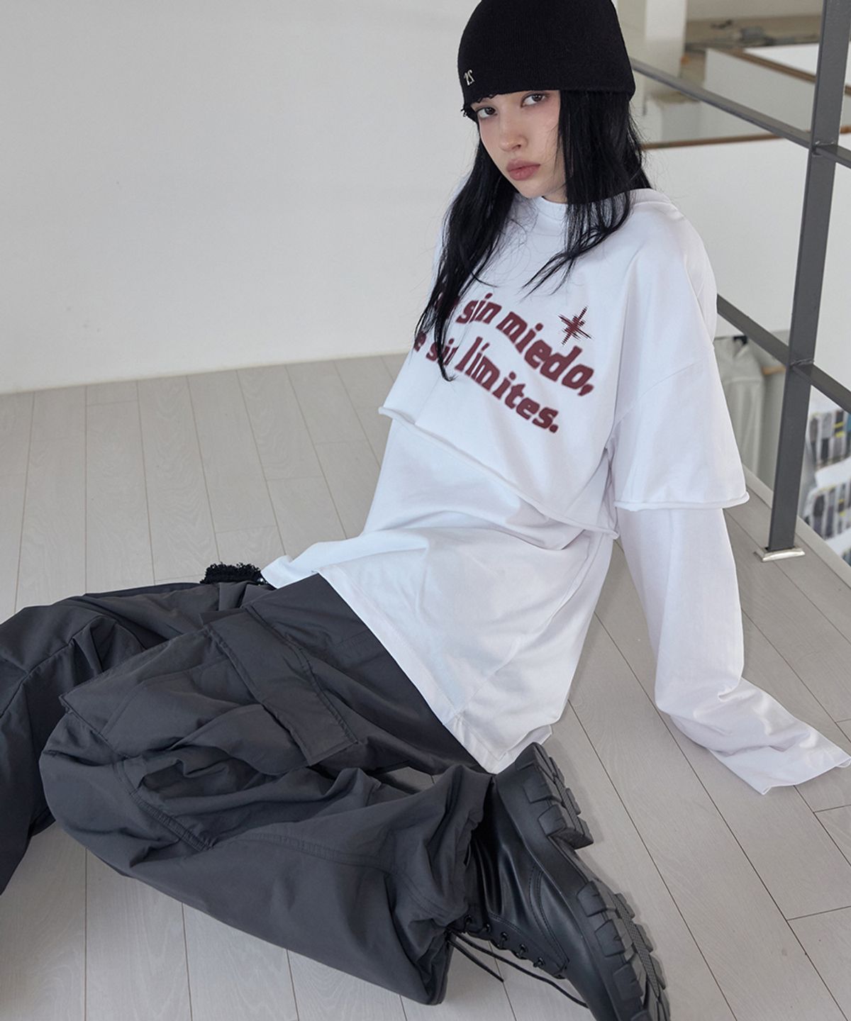 렌세(RENSE) Raw Cut Layered Long Sleeve Tee White