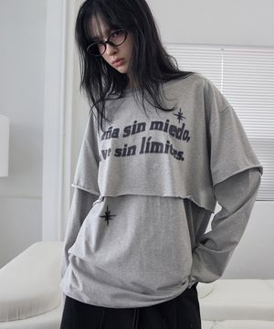 Raw Cut Layered Long Sleeve Tee Melange Gray