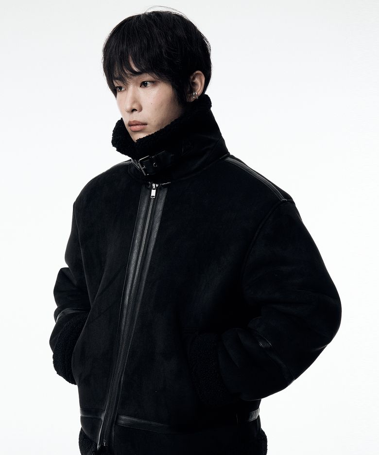 스웨이드 시어링 무스탕 자켓 LP4JU821_BLACK