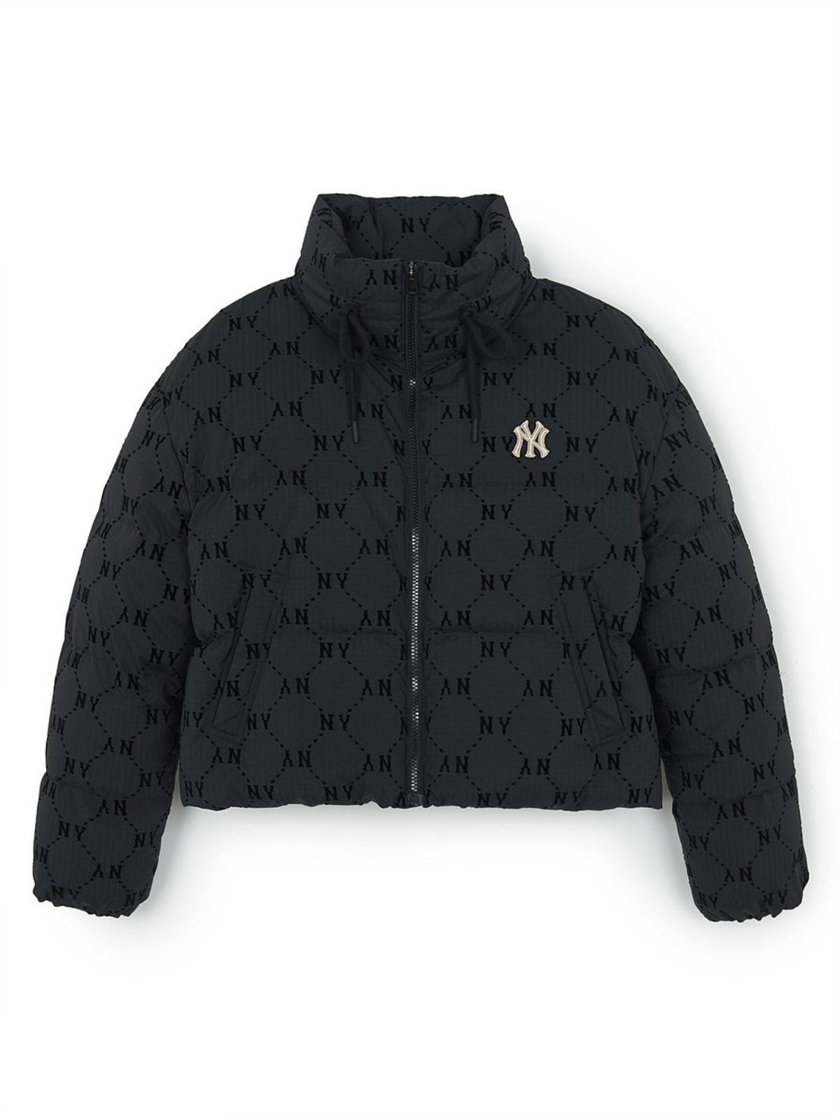 엠엘비(MLB) 여성 다이아 모노그램 벨벳 크롭패딩 NY (Black)