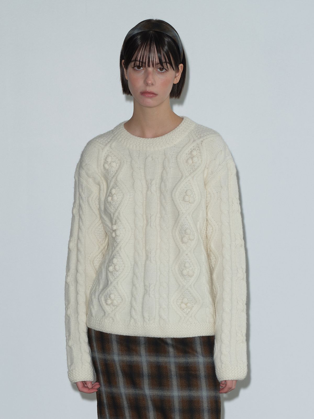마가린핑거스(MARGARIN FINGERS) ARGYLE POMPOM KNIT (IVORY)