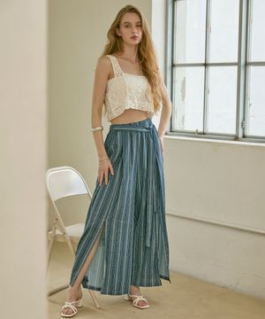 에스닉 슬릿 롱 팬츠 - Navy