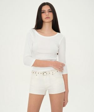 우먼즈 슬림 스쿱 넥 7부 티셔츠 [화이트]