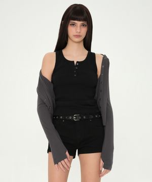 우먼즈 헨리 넥 탱크 탑 [블랙]