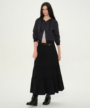 우먼즈 저지 티어드 롱 스커트 [블랙]