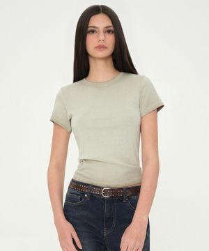 우먼즈 더티 다이드 슬림 크루 넥 티셔츠 [세이지]
