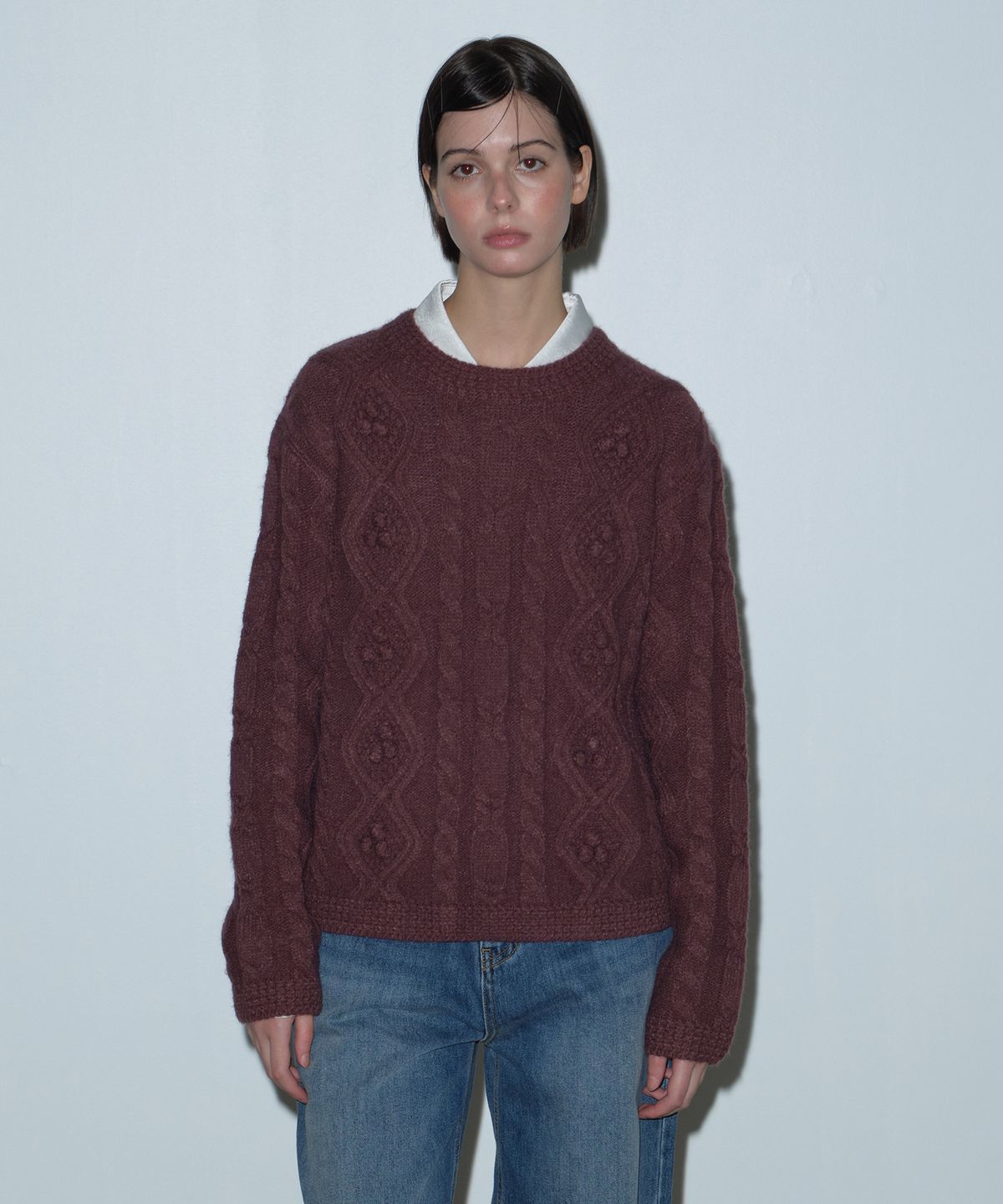 마가린핑거스(MARGARIN FINGERS) ARGYLE POMPOM KNIT (PURPLE)
