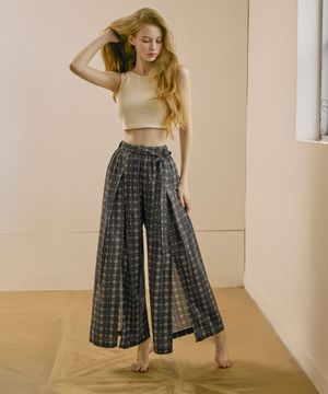 에스닉 슬릿 롱 팬츠 - Black