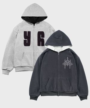 SP 와플 리버시블 후드집업 차콜