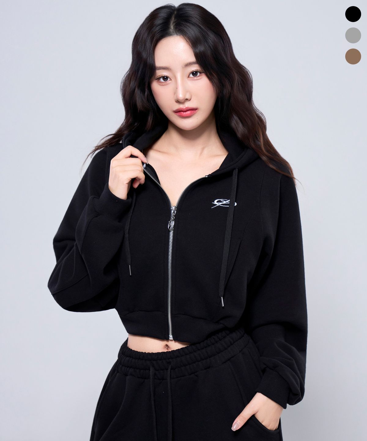 피지컬가먼츠(PHYSICAL GARMENTS) P5058 절개라인 크롭후드 집업[3color]