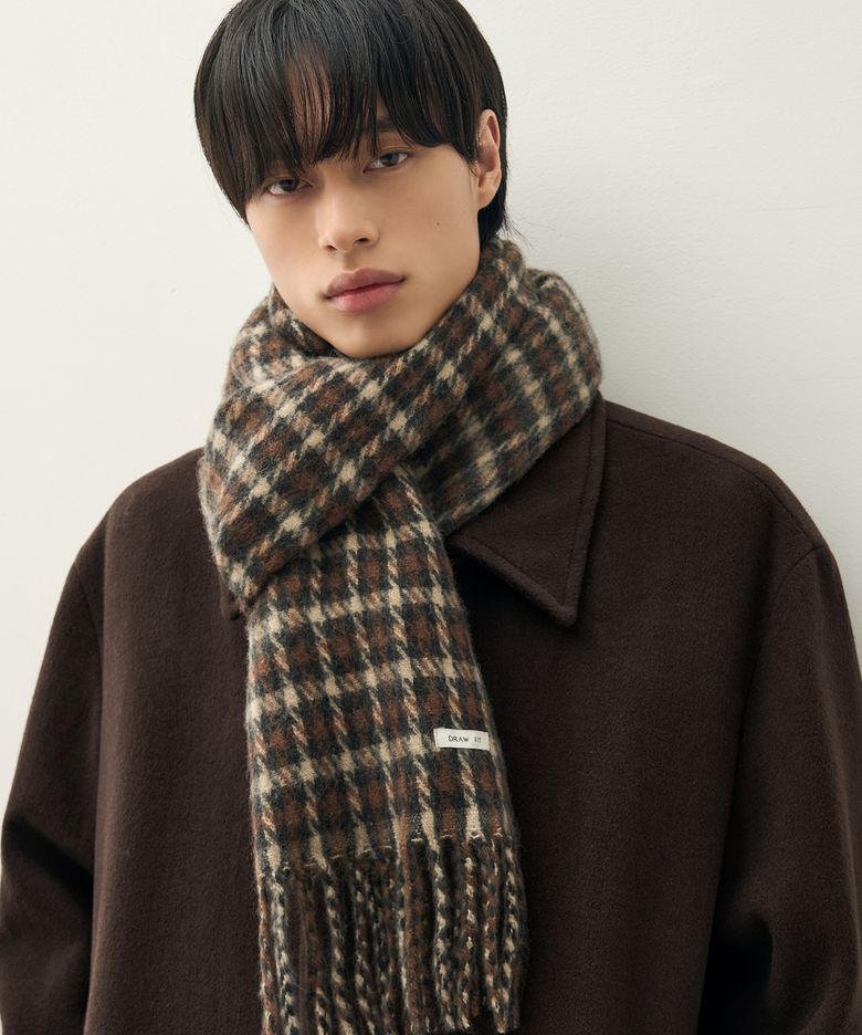레빈 헤어리 체크 머플러 [BROWN]