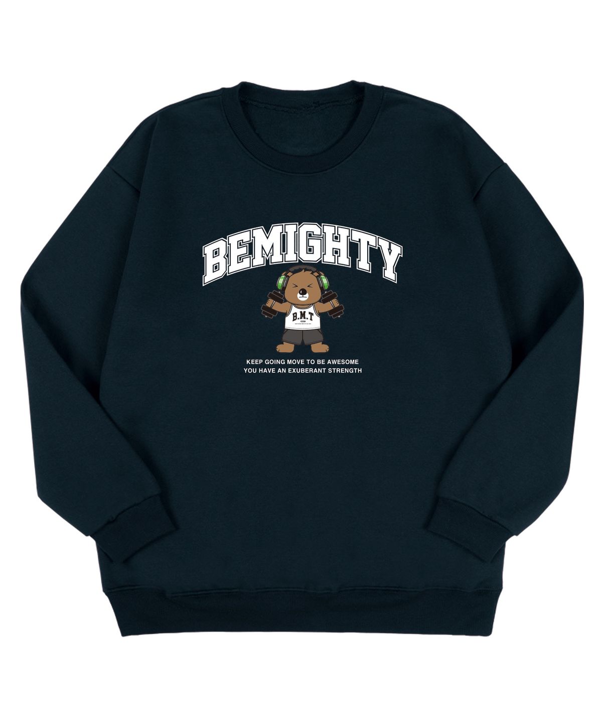 비마이티(BEMIGHTY) 덤벨 베어 오버핏 기모 스웨트셔츠 [네이비]