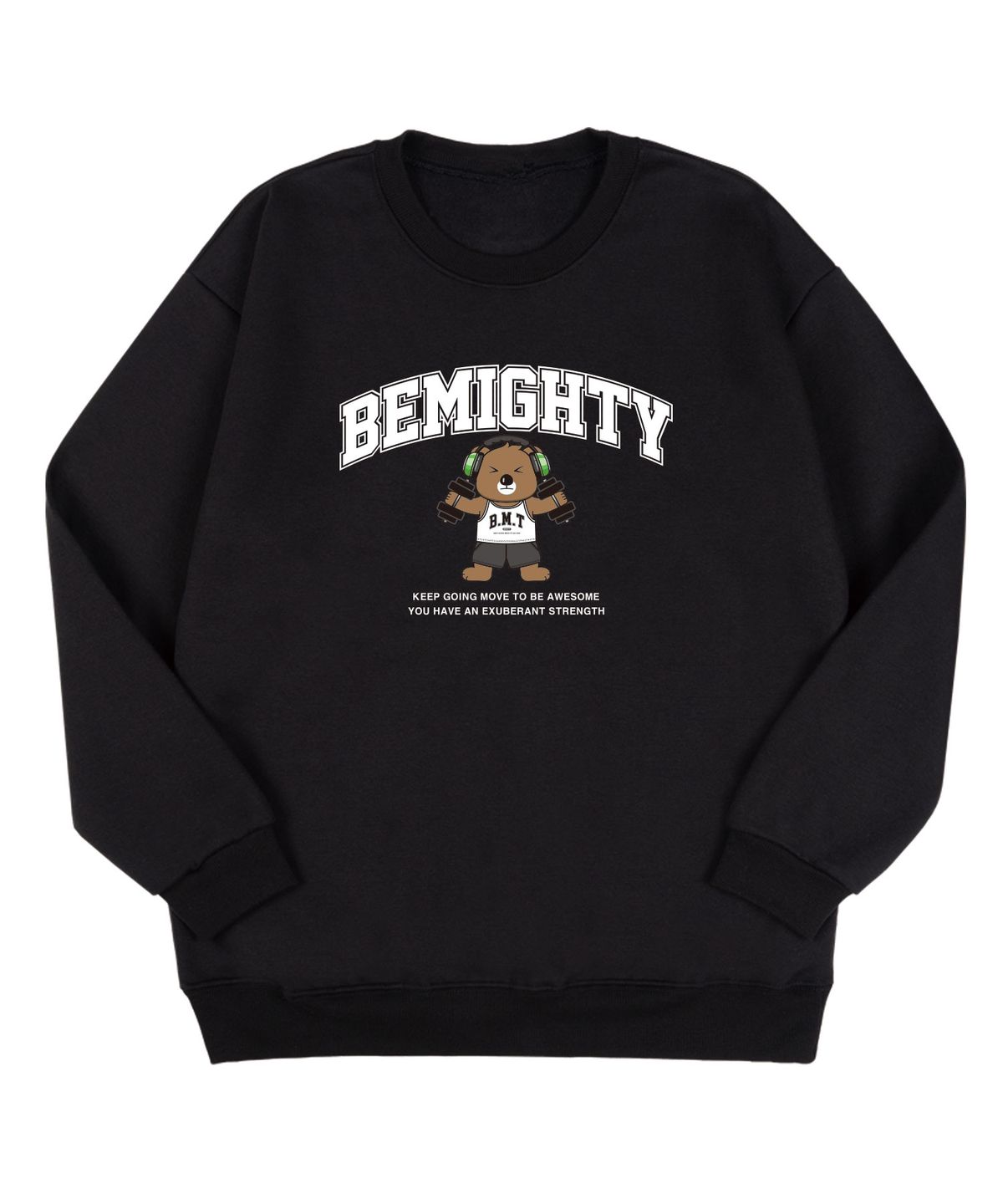 비마이티(BEMIGHTY) 덤벨 베어 오버핏 기모 스웨트셔츠 [블랙]
