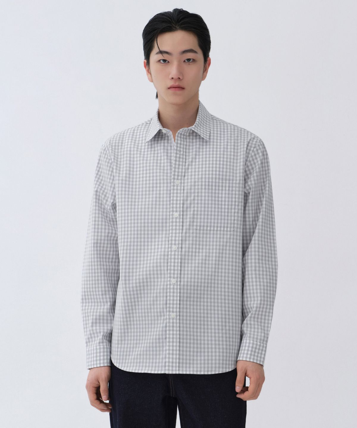 무신사 스탠다드(MUSINSA STANDARD) 깅엄 체크 포플린 셔츠 [화이트/그레이]